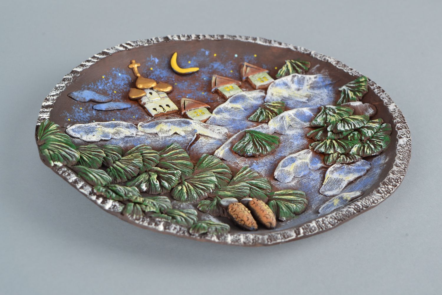 Piatto decorativo fatto a mano decorazione in ceramica pannello originale foto 4