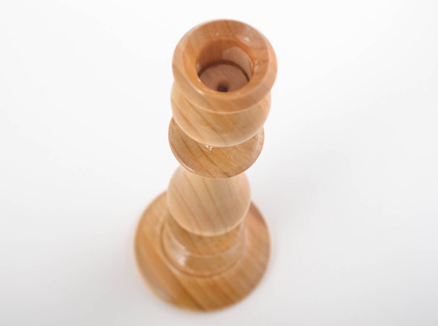 Candelero de madera hecho a mano barnizado natural para 1 vela foto 5