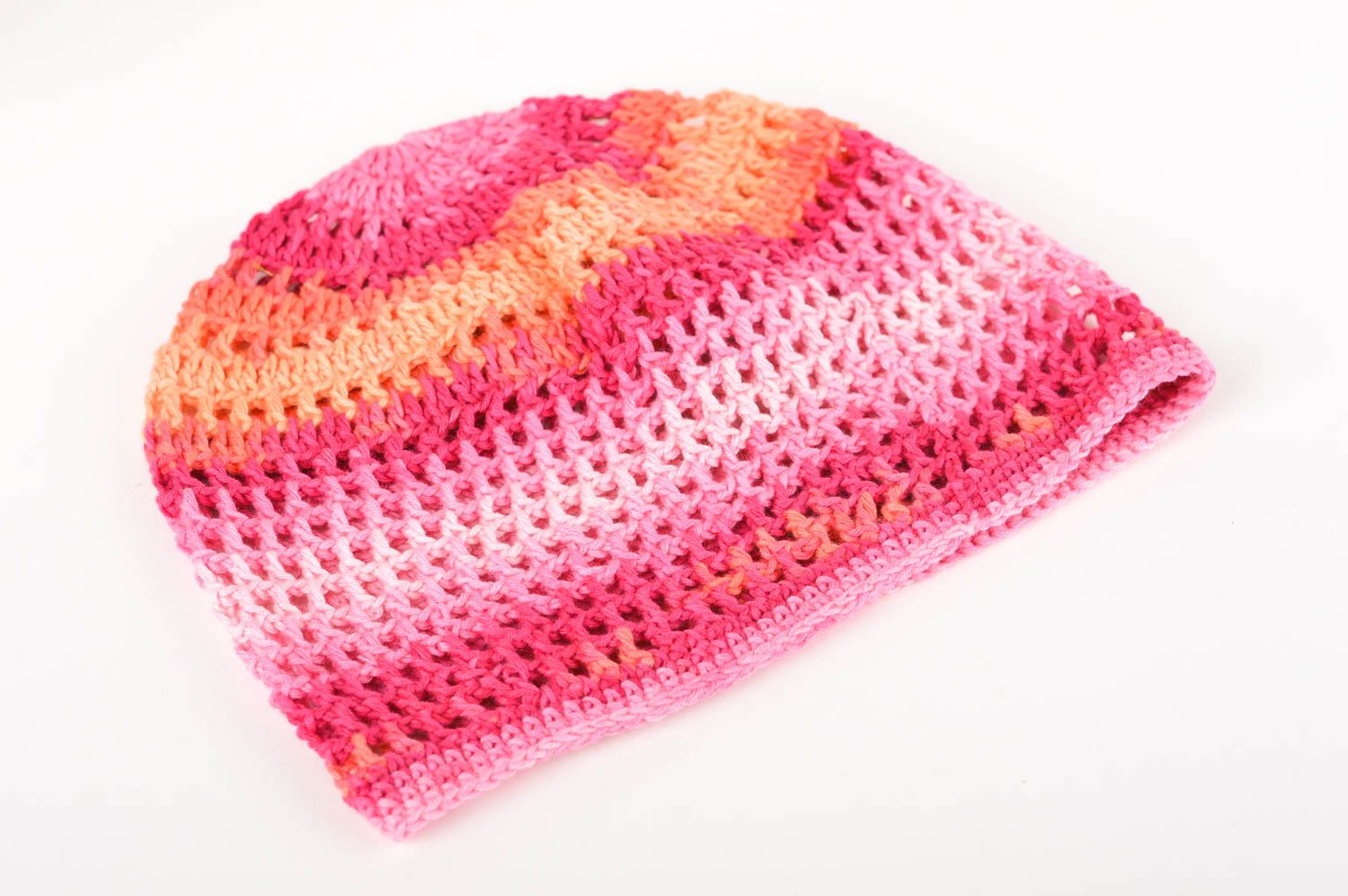 Bonnet tricot fait main Chapeau au crochet rose orange Vêtement enfant photo 2