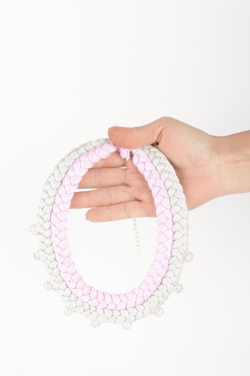 Collier textile Bijou fait main bicolore en fils de coton Cadeau femme photo 1