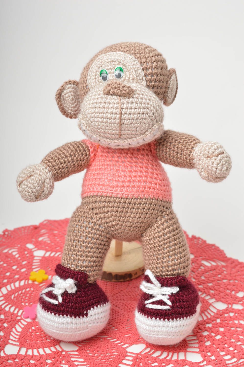Jouet singe Peluche faite main tricotée fils acryliques Cadeau pour enfant photo 1