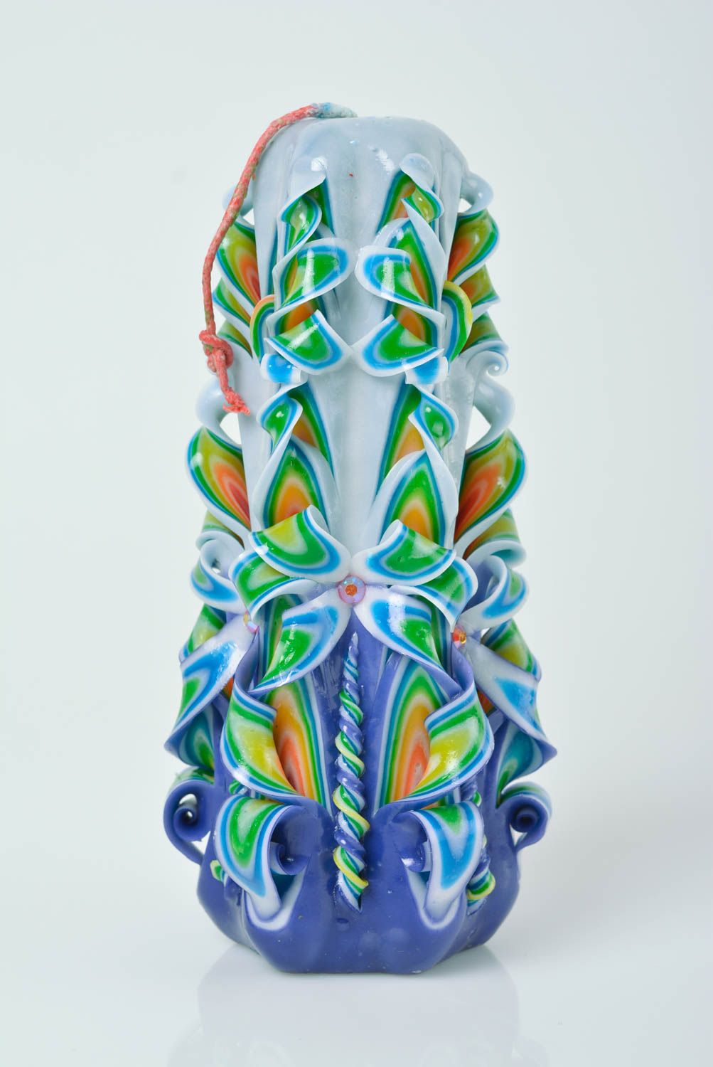 Bougie sculptée artisanale multicolore faite main grande originale décorative photo 1