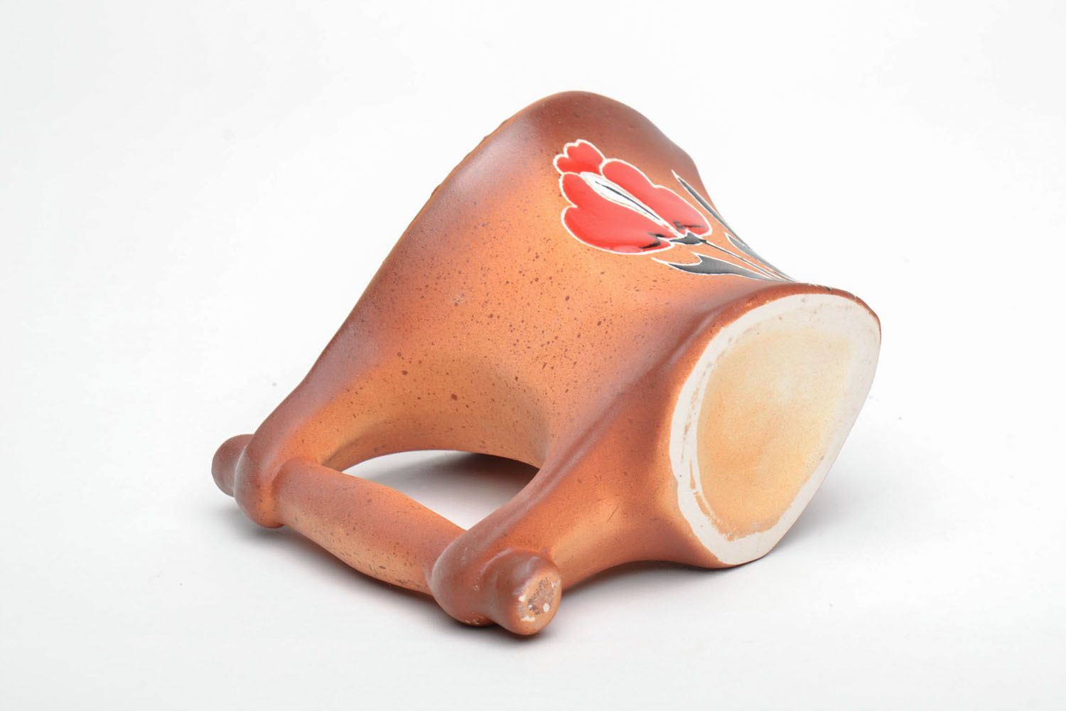 Medium size 8 oz clay glazed decorative ceramic mug with red hot poppies pattern photo 4
