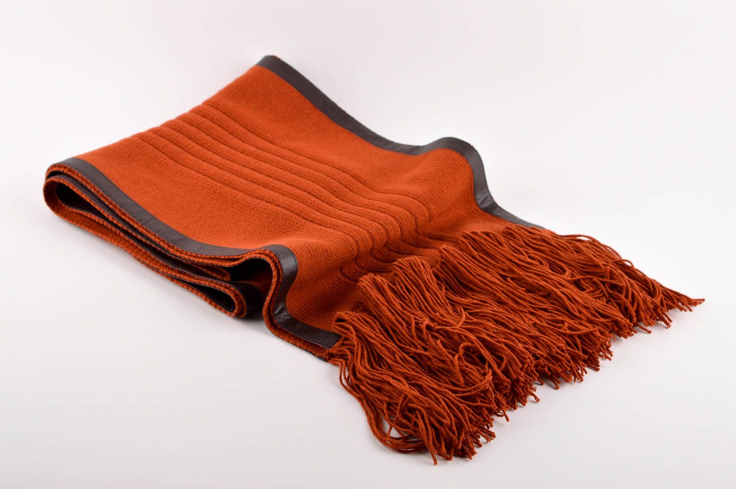 Шарф ручной работы оранжевый шарф на шею стильный теплый женский шарф длинный фото 1