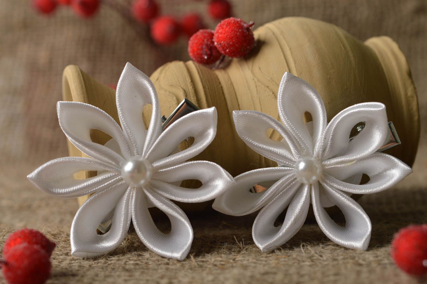 Beautiful handmade flower barrette wedding hair clip 2 pieces gifts for her photo 1