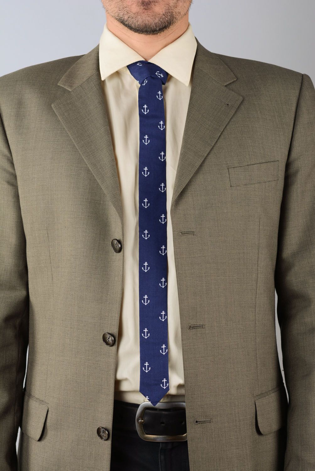 Blue cotton tie with anchors photo 1