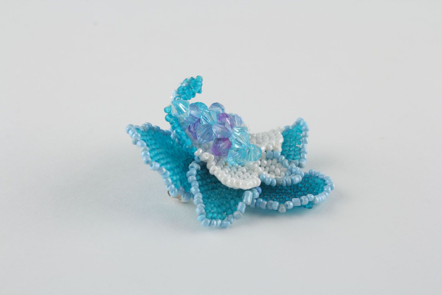Broche de abalorios de color azul Flor foto 1
