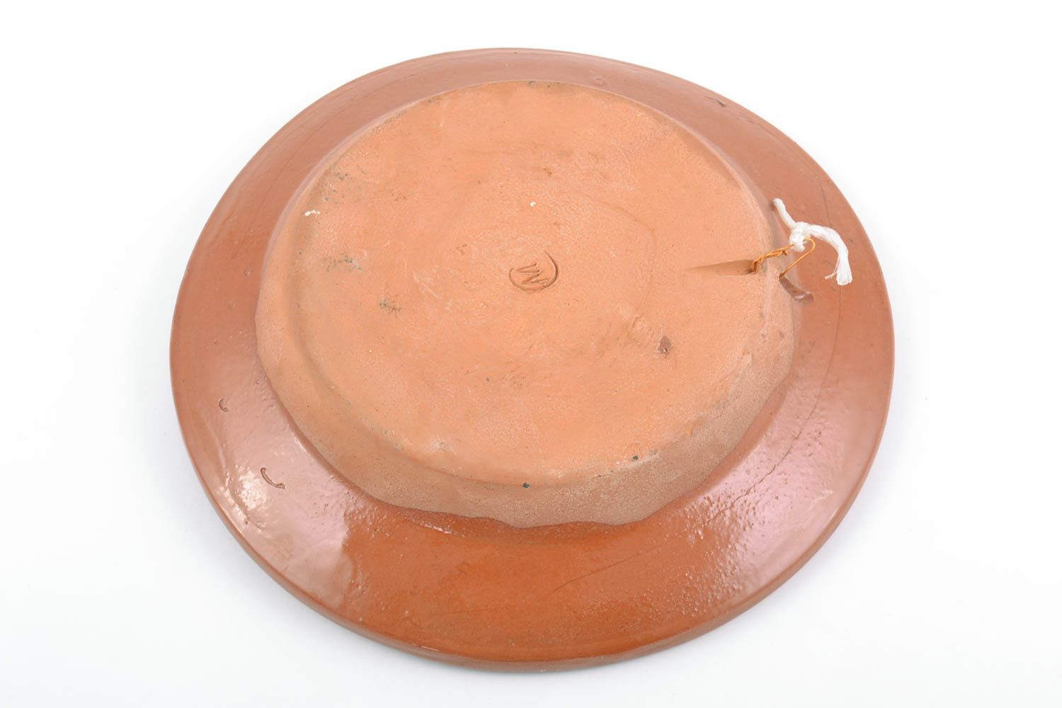 Decorative wall plate made of clay with molding brown handmade beautiful pottery photo 5