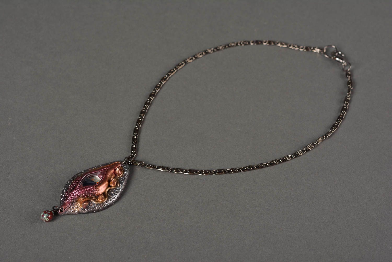 Handmade unusual plastic necklace polymer clay pendant stylish jewelry present photo 3