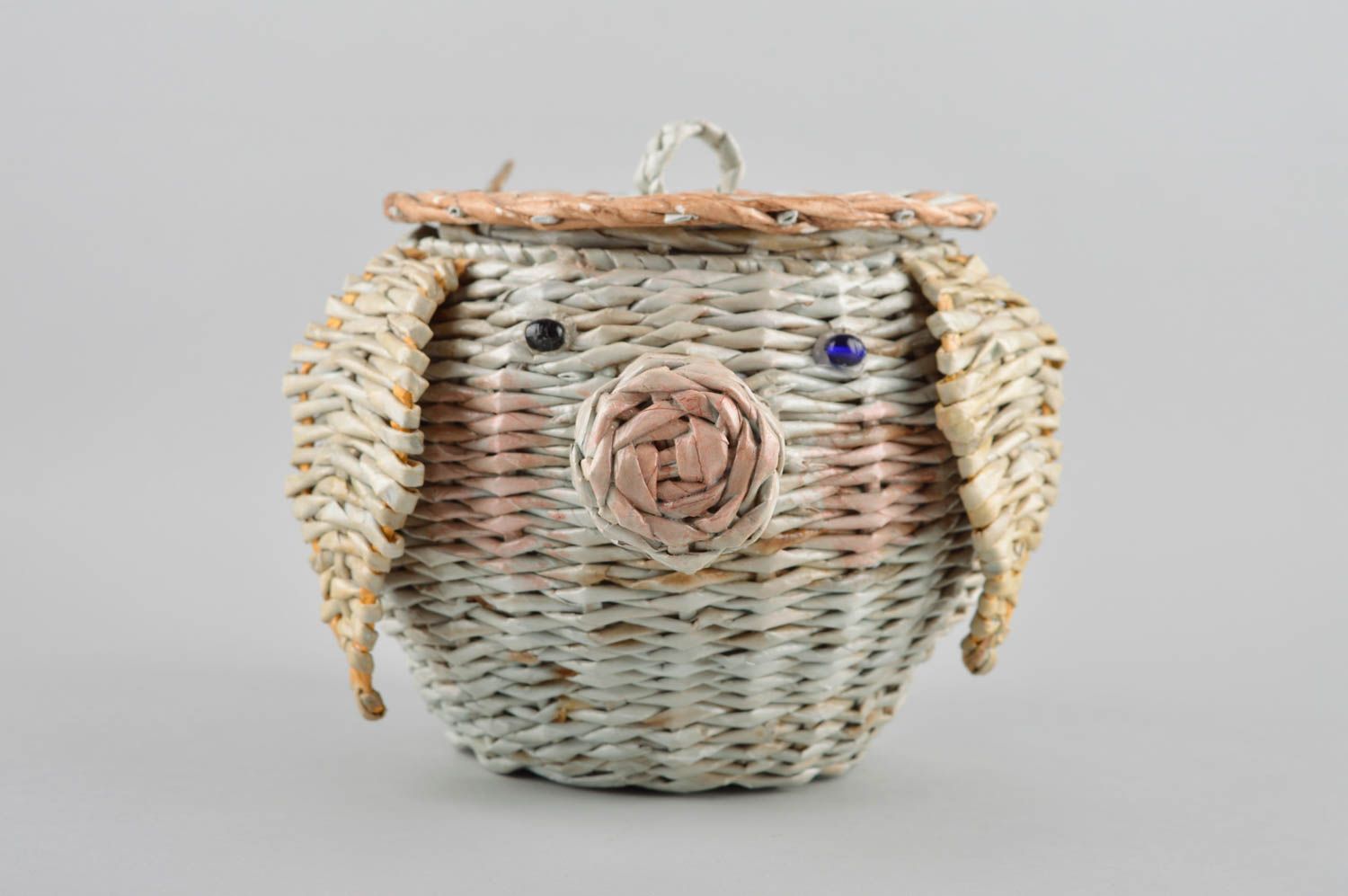 Handmade wicker basket gift basket piggy handmade basket unusual gift home decor photo 3