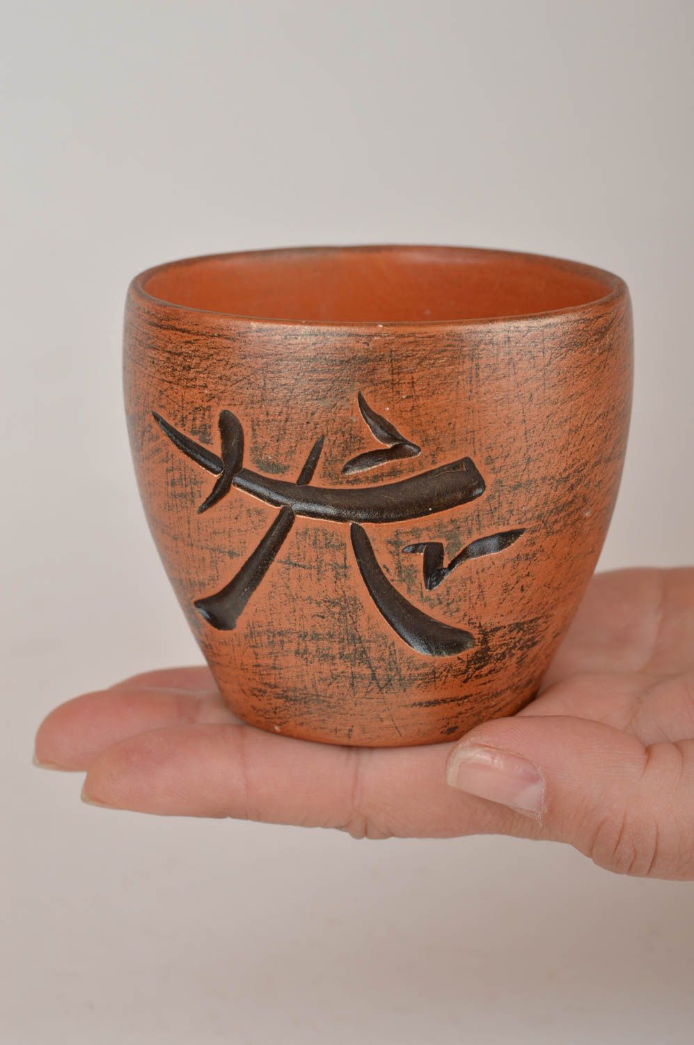 Beautiful homemade designer painted clay glass for Sake 100 ml unusual drinkware photo 3
