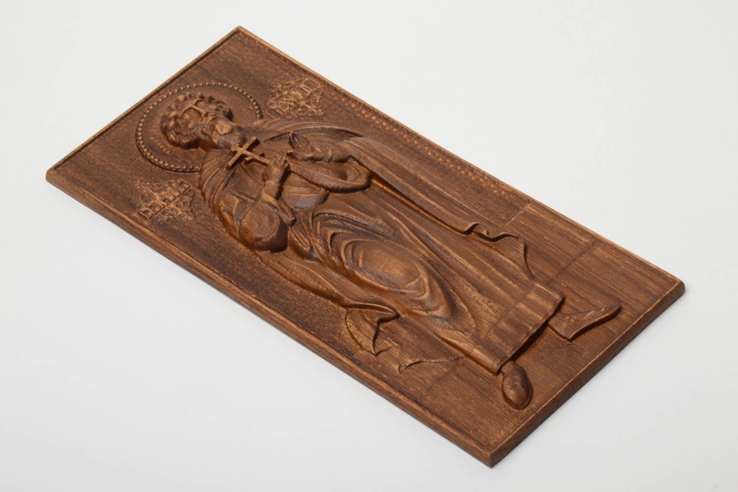 Icono de madera artesanal pequeño tallado rectangular foto 2