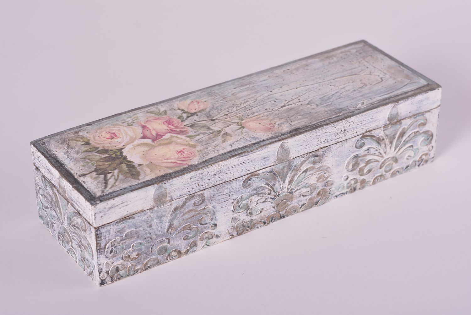 Handmade wooden jewelry box with decoupage home organizer decorative use only photo 1