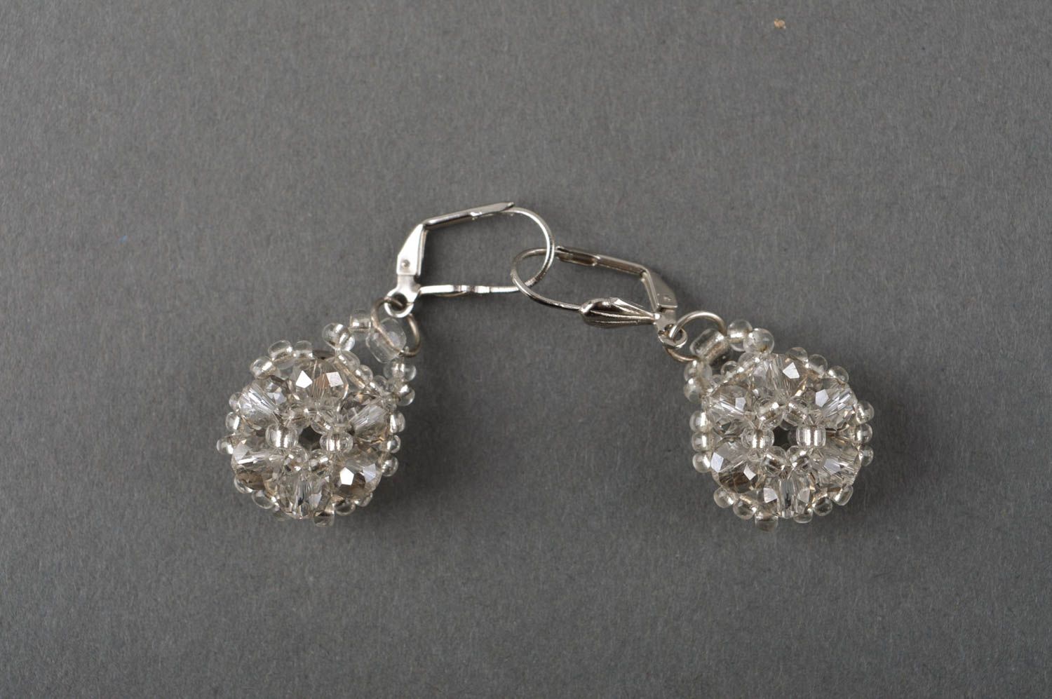 Handmade crystal earrings with charms evening jewelry handmade beaded accessory photo 2