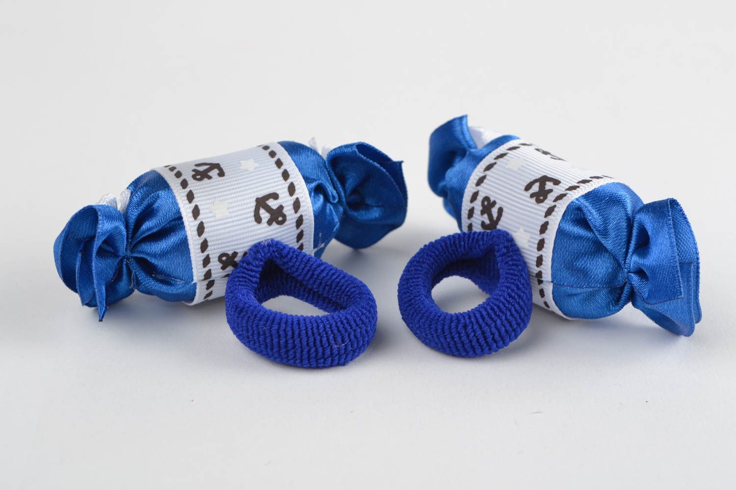 Mädchen Haargummis Set 2 Stück mit Anker Muster in Blau handgemacht für Kinder foto 4