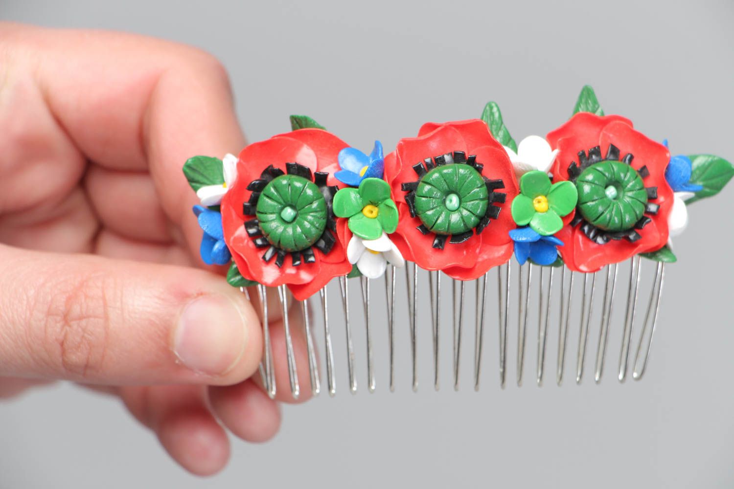 Handmade hair comb accessory made of polymer clay colorful jewelry for hair photo 5