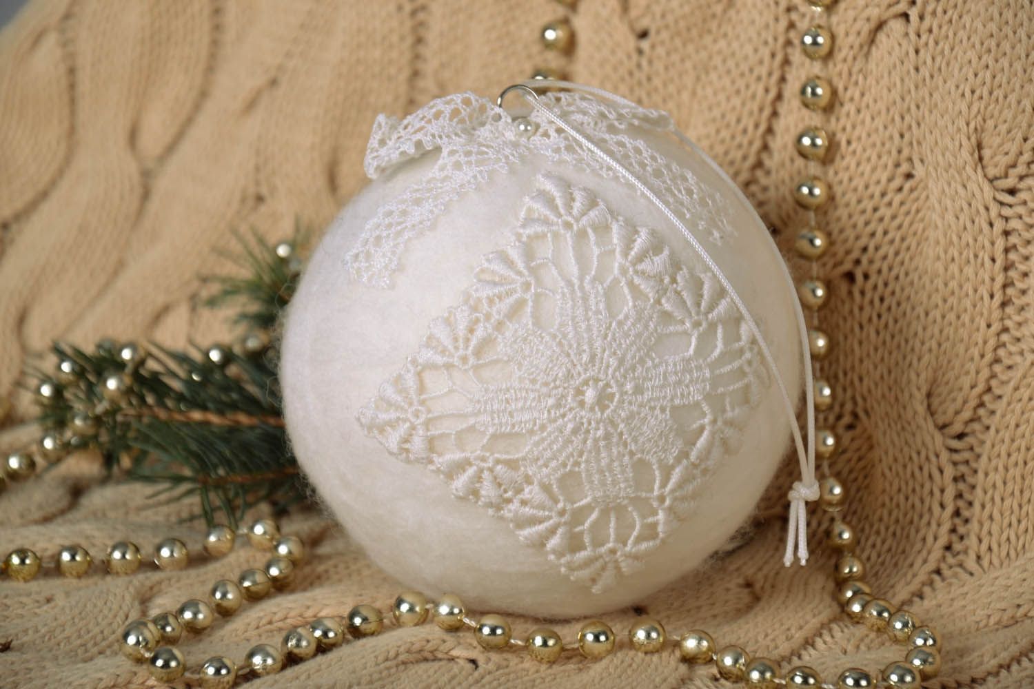 Brinquedo de Natal branco feito à mão enfeites para árvore de Natal  foto 1