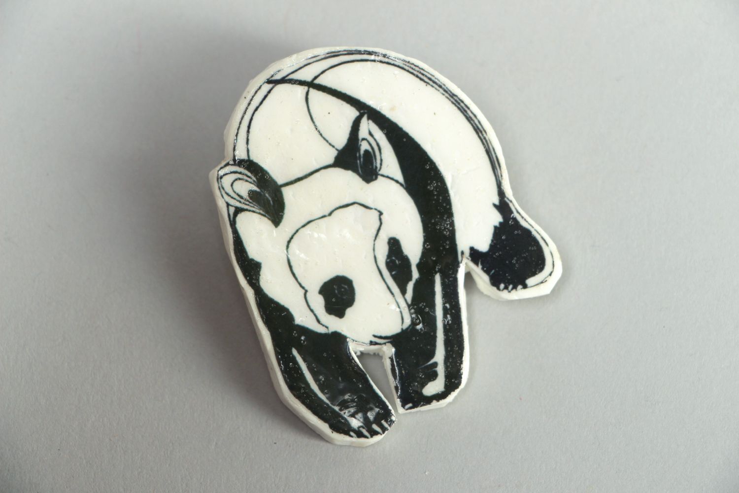 Polymer clay badge with painting Panda photo 1