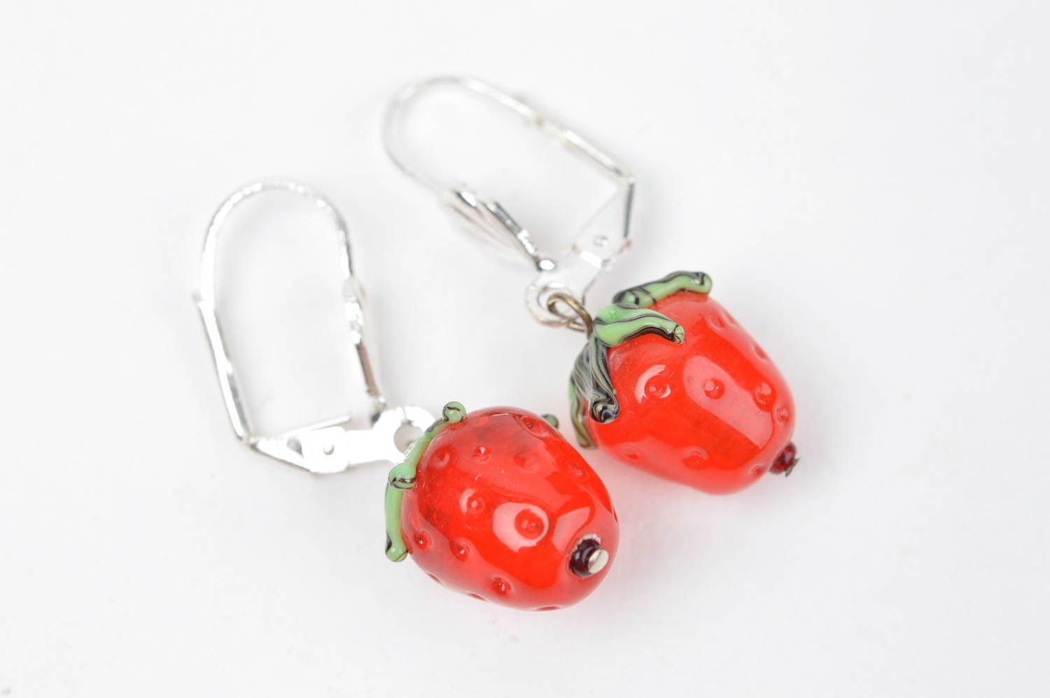 Handmade Glas Ohrringe Damen Schmuck Accessoire für Frauen rote Beeren lustig foto 2