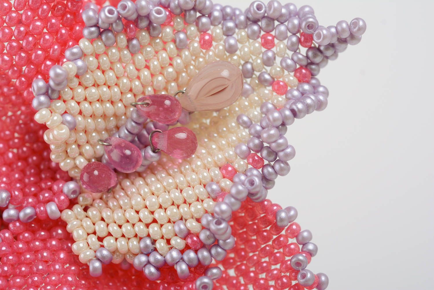 Beautiful gentle handmade designer volume beaded flower brooch pink photo 2