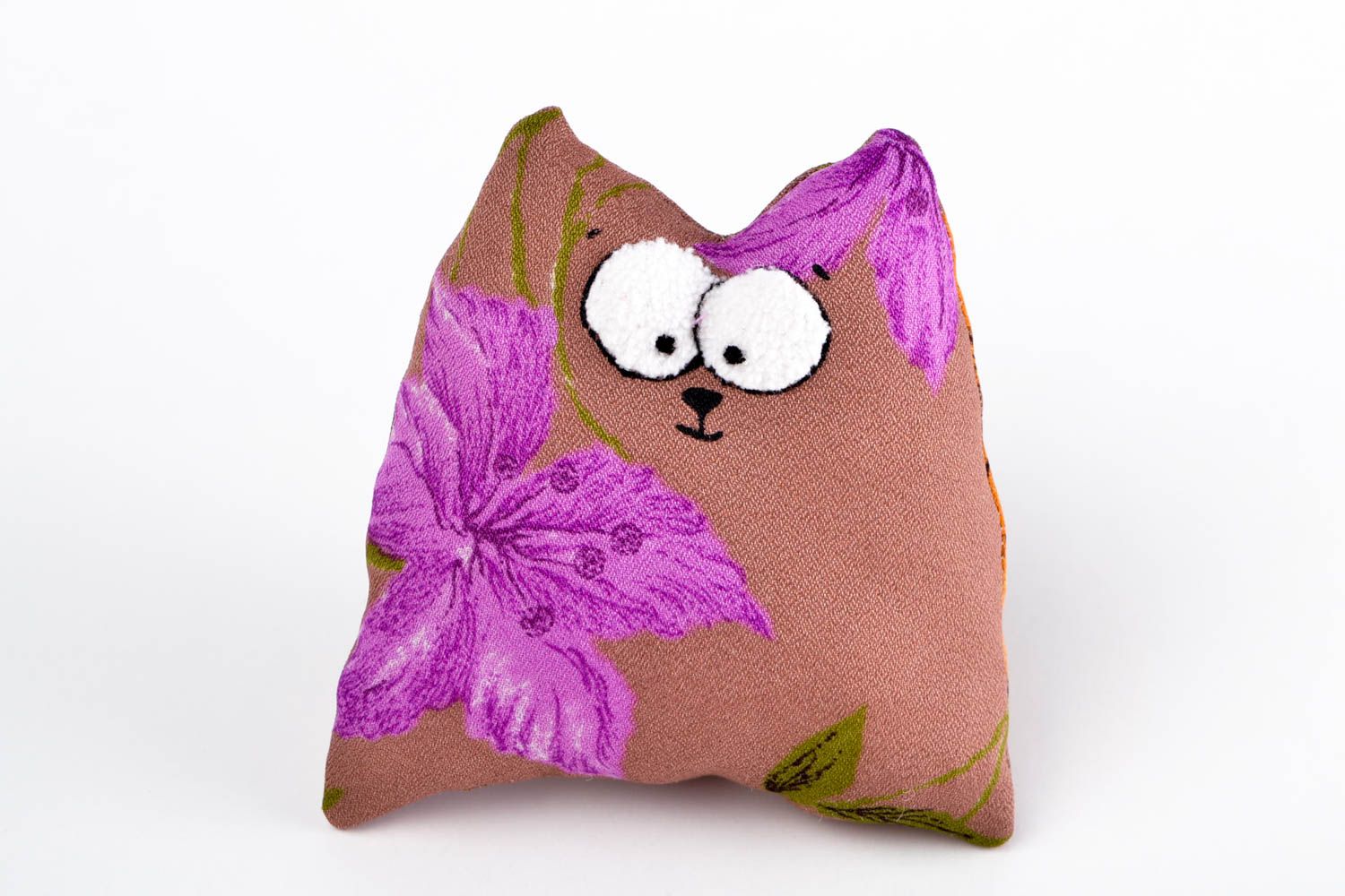 Peluche chat violet Jouet fait main en tissus à fleurs Cadeau pour enfant photo 3