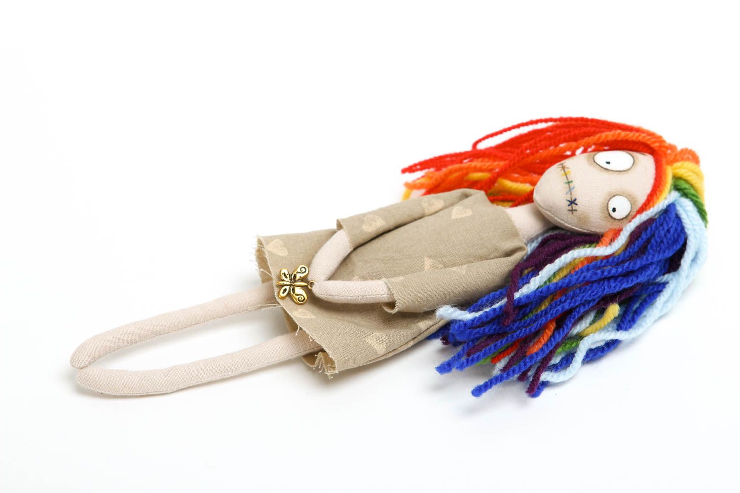 Кукла ручной работы кукла из ткани авторская кукла с радужными локонами фото 3