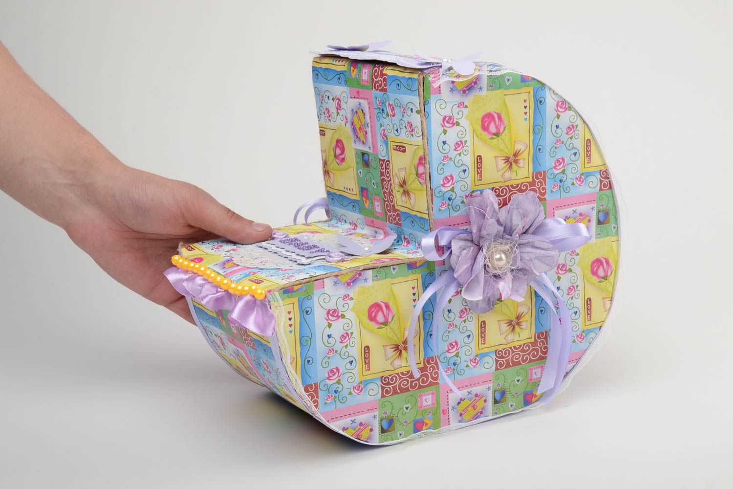 Картонная коробка для подарка новорожденному ручной работы авторская Коляска фото 5
