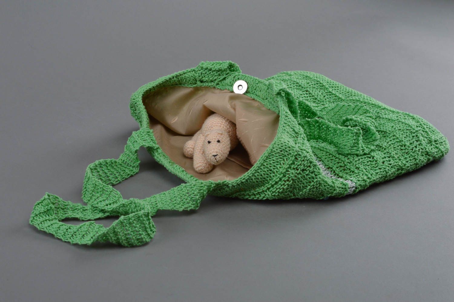 Beautiful capacious handmade green crochet shoulder bag photo 3