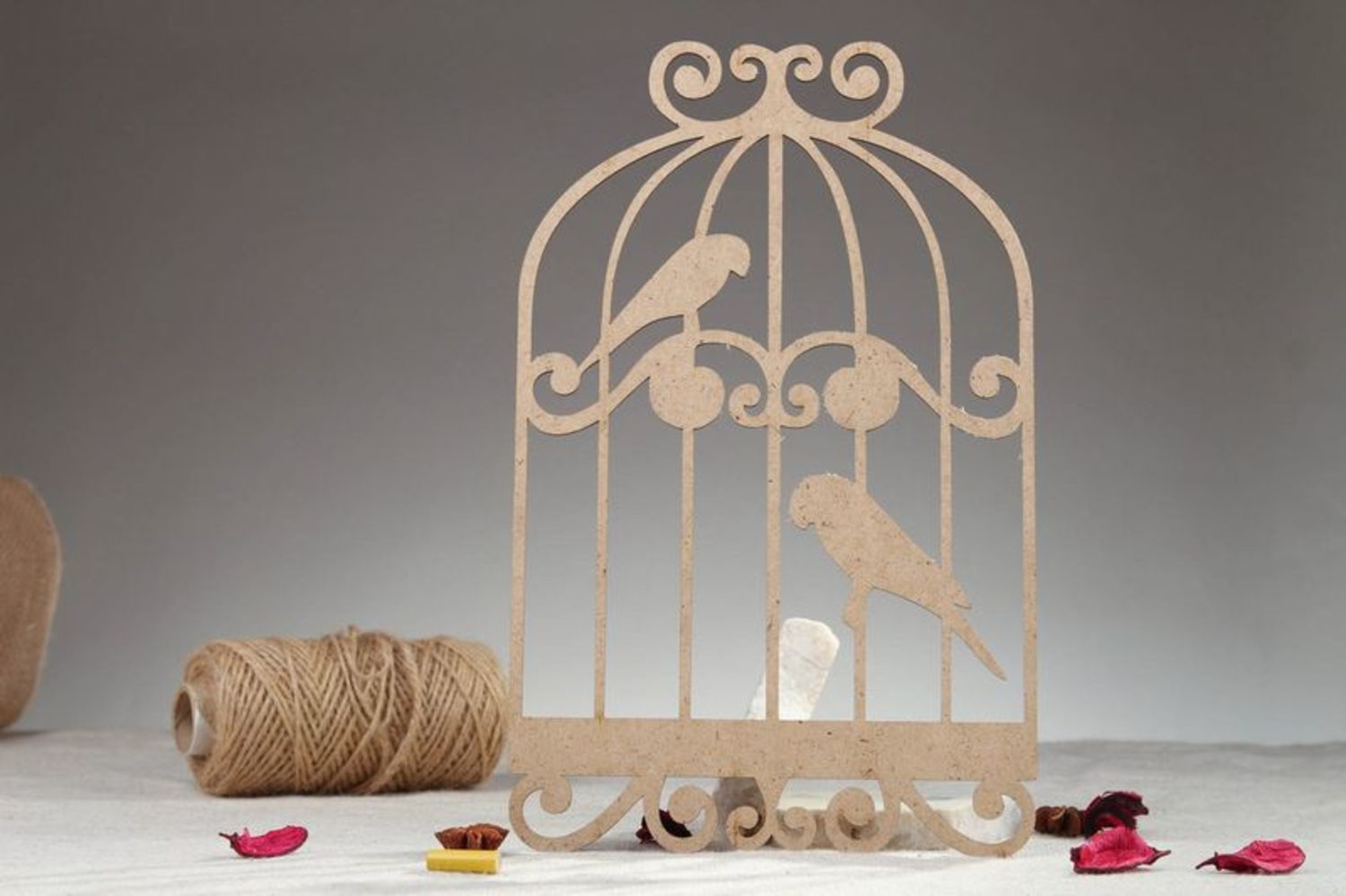 Chipboard Large cage with birds photo 5