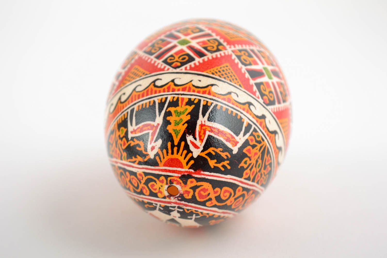 Handmade decorative Easter goose egg painted with acrylics in ethnic style photo 5