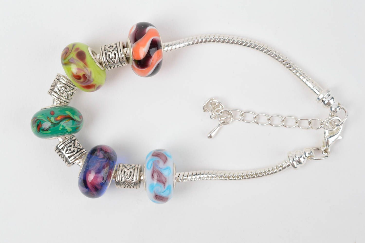 Pandora-style glass beaded metal chain bracelet for girls photo 3