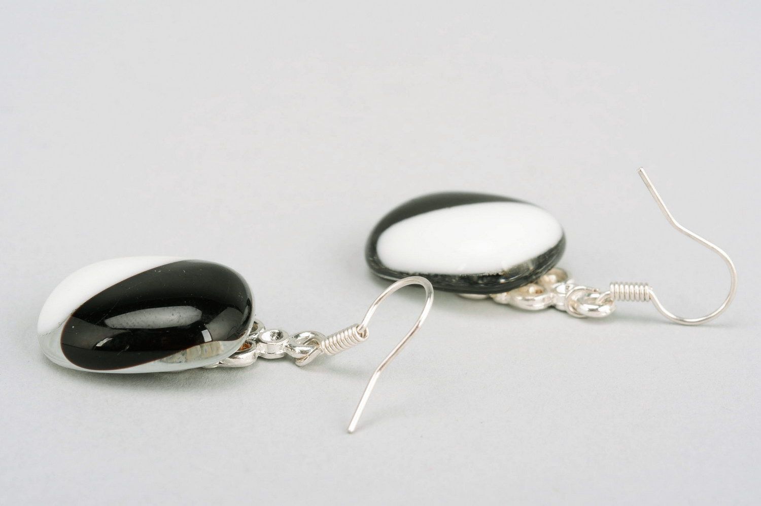 Fused glass earrings Black and white photo 4