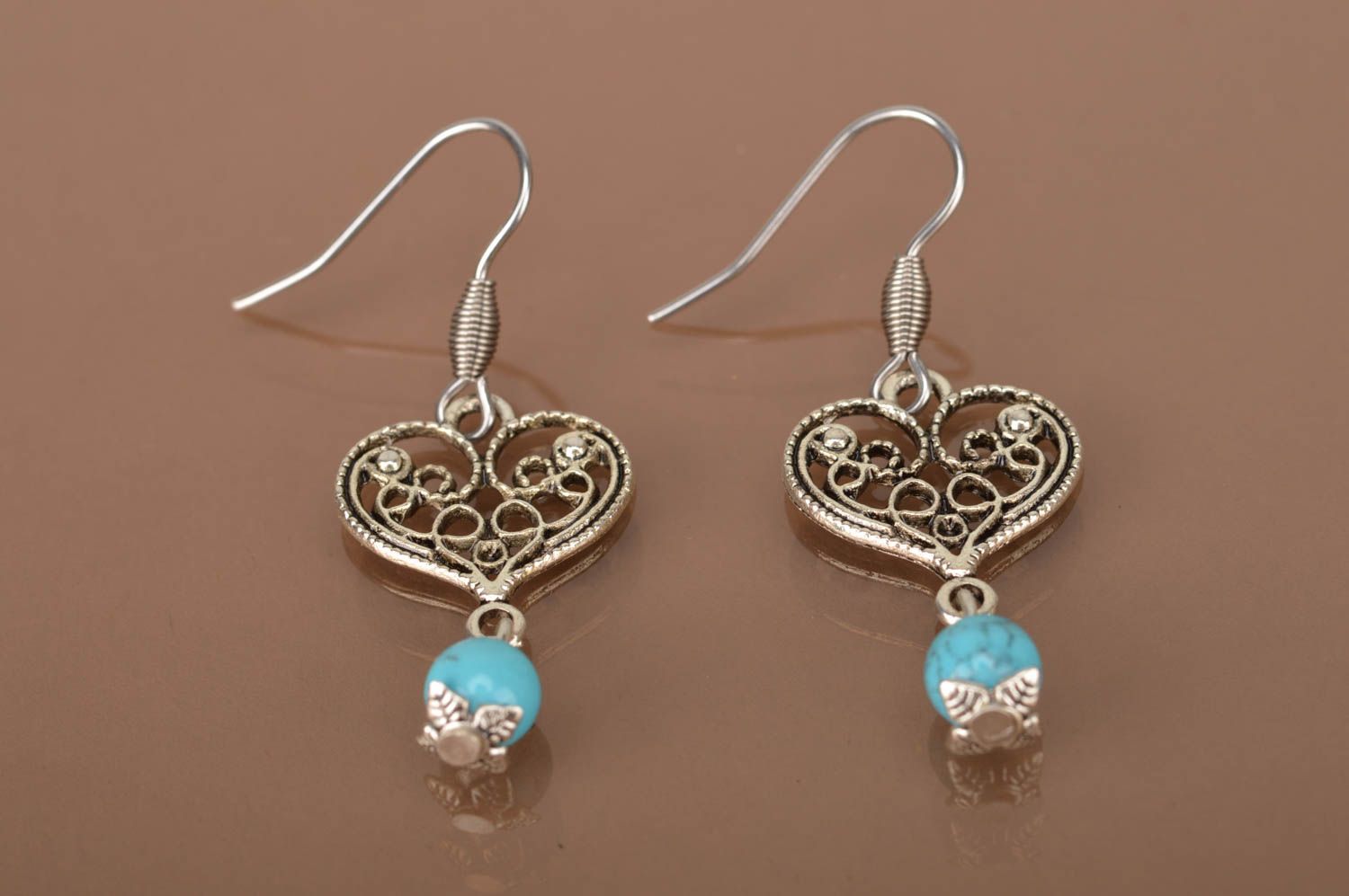 Boucles d'oreilles pendantes Bijou fait main Cadeau pour femme Cœur en métal photo 5