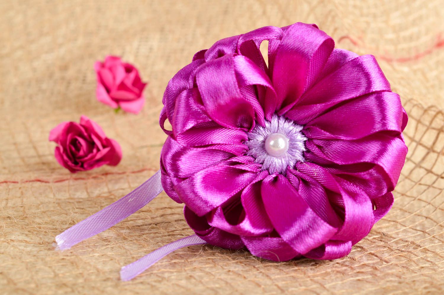 Élastique à cheveux fait main Accessoire cheveux fleur violette Cadeau femme photo 1