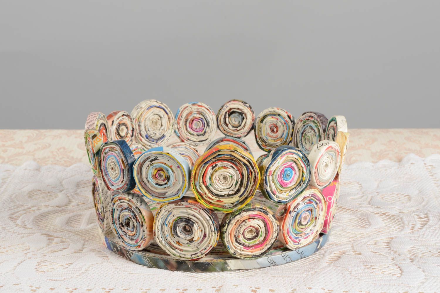Handmade basket for sweets designer candy basket made of paper tubes for home photo 1