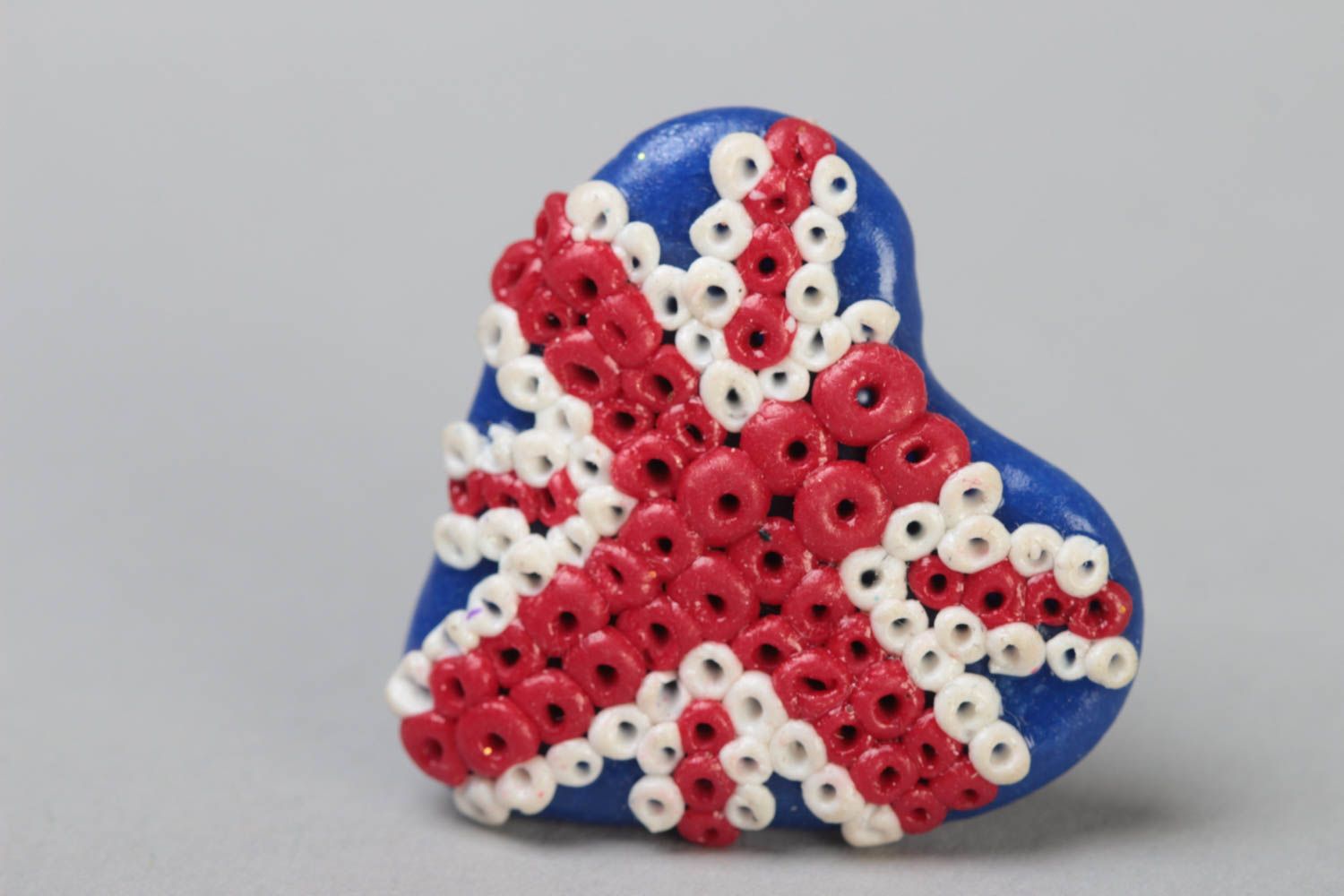 Handmade designer heart shaped polymer clay ring on metal basis Union Jack photo 2