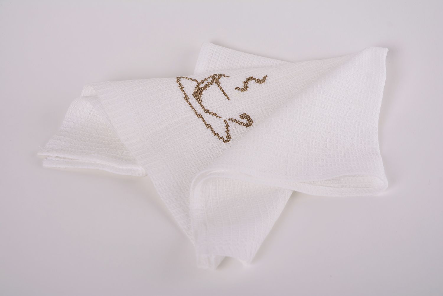 Set of 6 handmade white cotton napkins with embroidered coffee cup for table photo 5