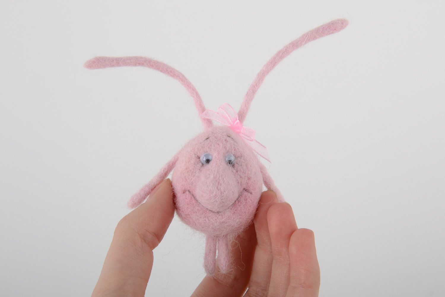 Handmade decorative fridge magnet felted of natural wool charming pink rabbit photo 5