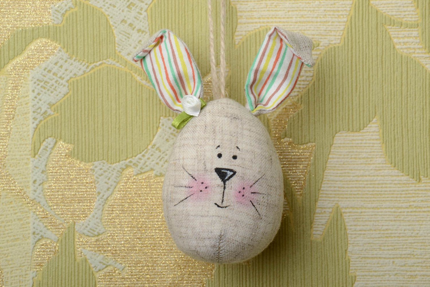 Handmade soft linen fabric wall hanging decoration for child's room gray rabbit  photo 1