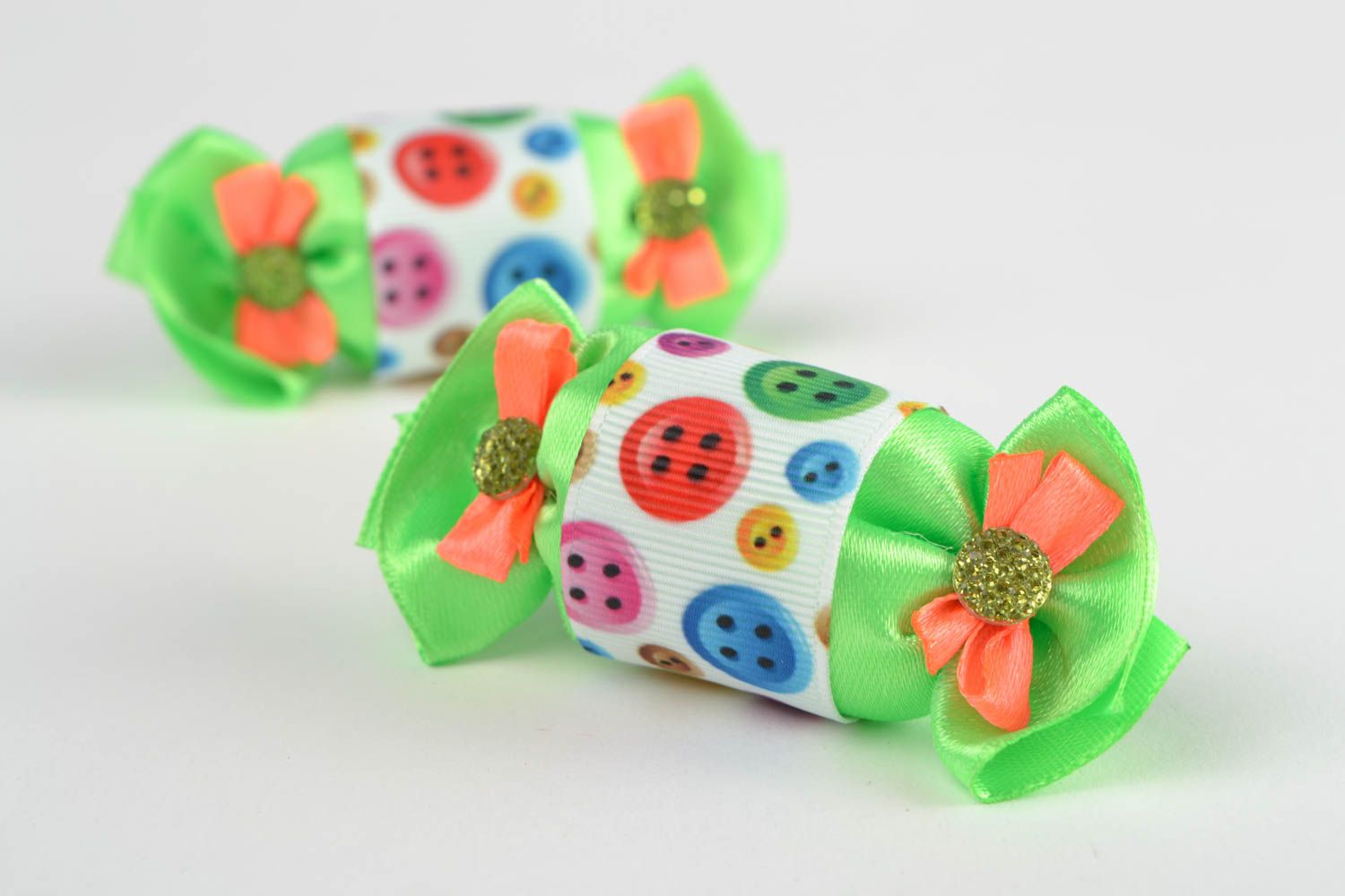 Set of handmade colorful children's designer textile hair ties 2 pieces Candies photo 1