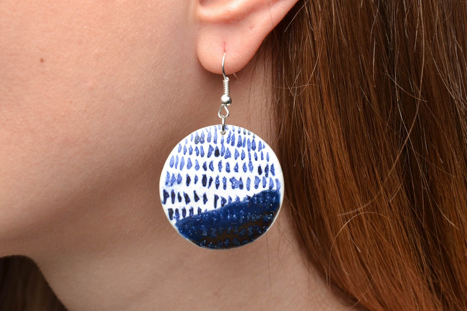 Unusual ceramic earrings painted with enamels photo 5