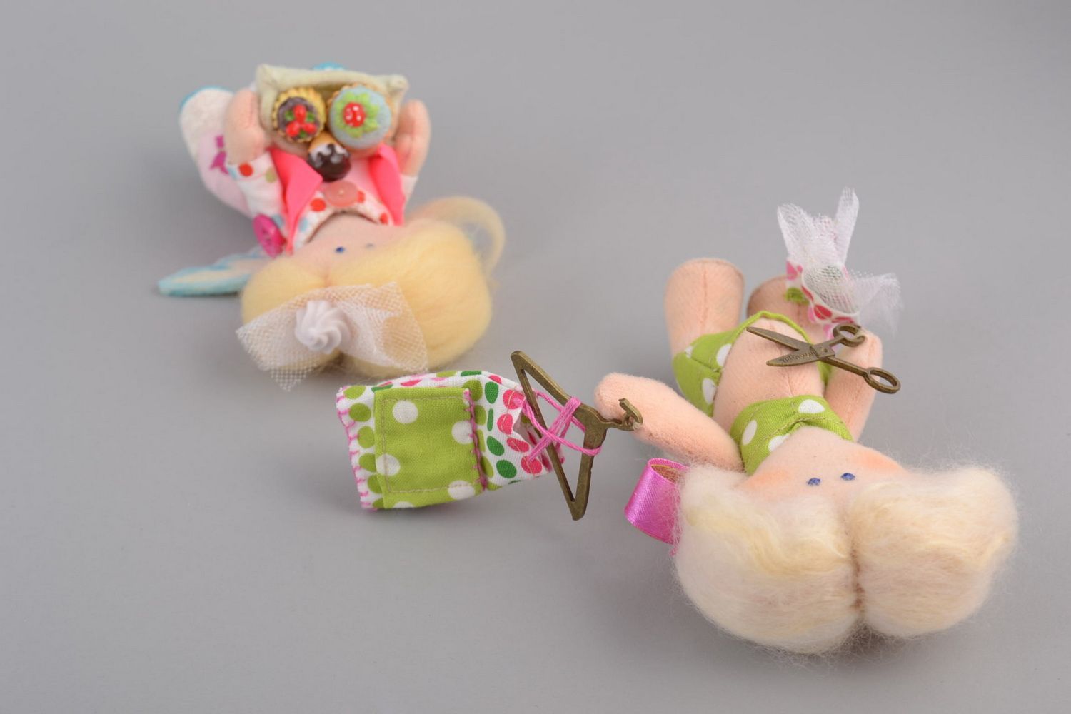 Set of 2 handmade collectible felt soft dolls for interior decor photo 4