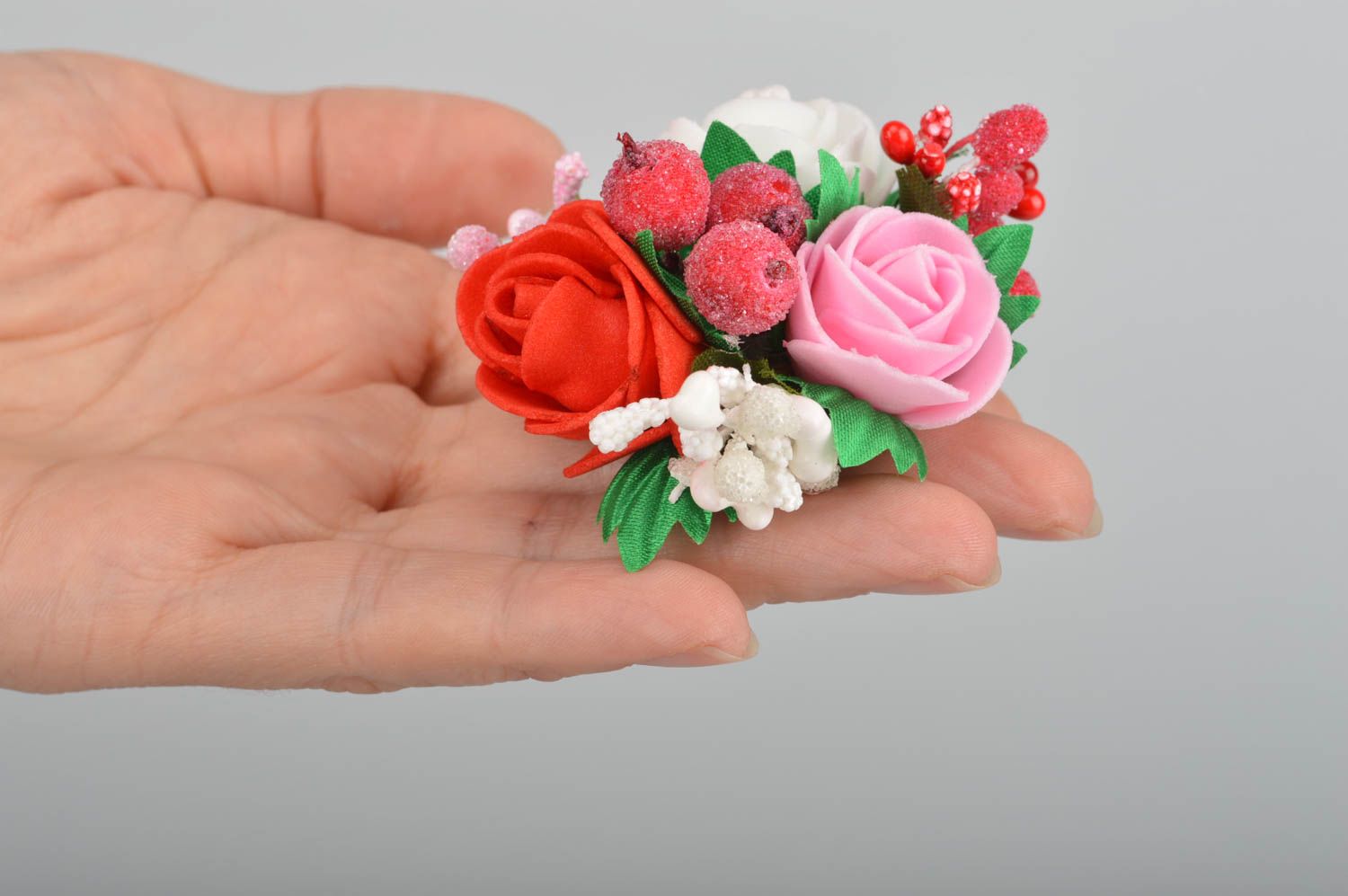 Pince à cheveux faite main Barrette à cheveux fleurs de roses Accessoire femme photo 3