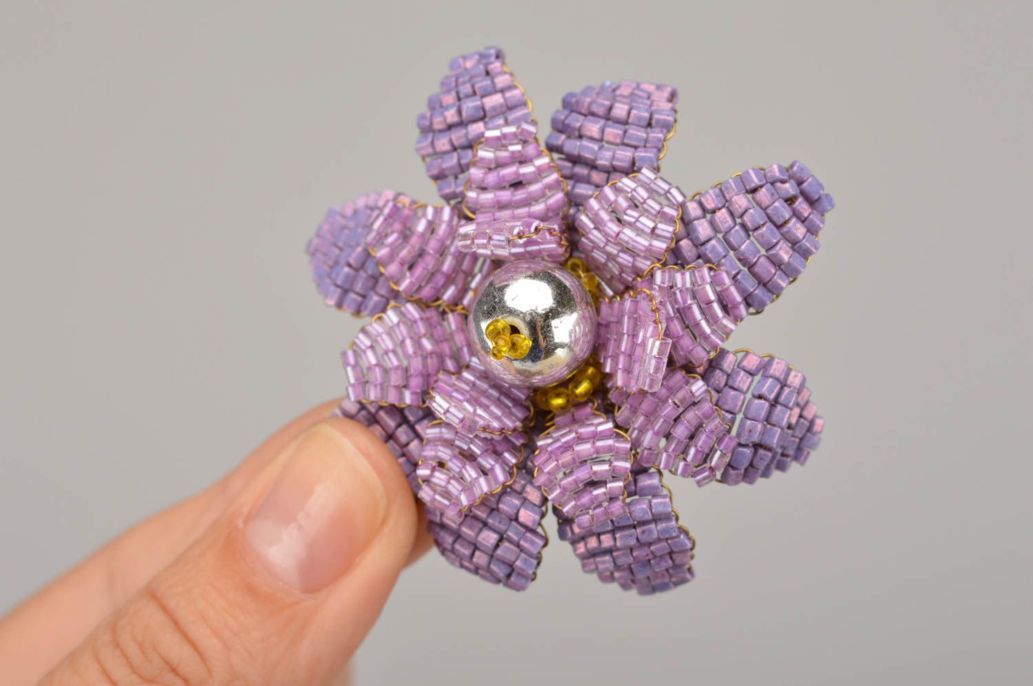 Handmade lilac beaded brooch unusual beautiful accessory stylish jewelry photo 2