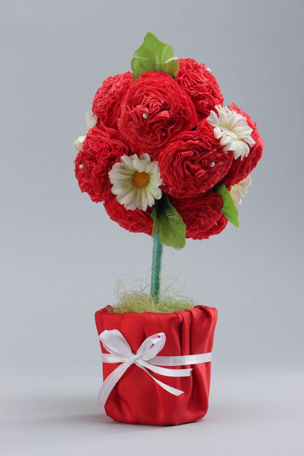 Handmade decorative large red topiary with artificial flowers for interior  photo 2