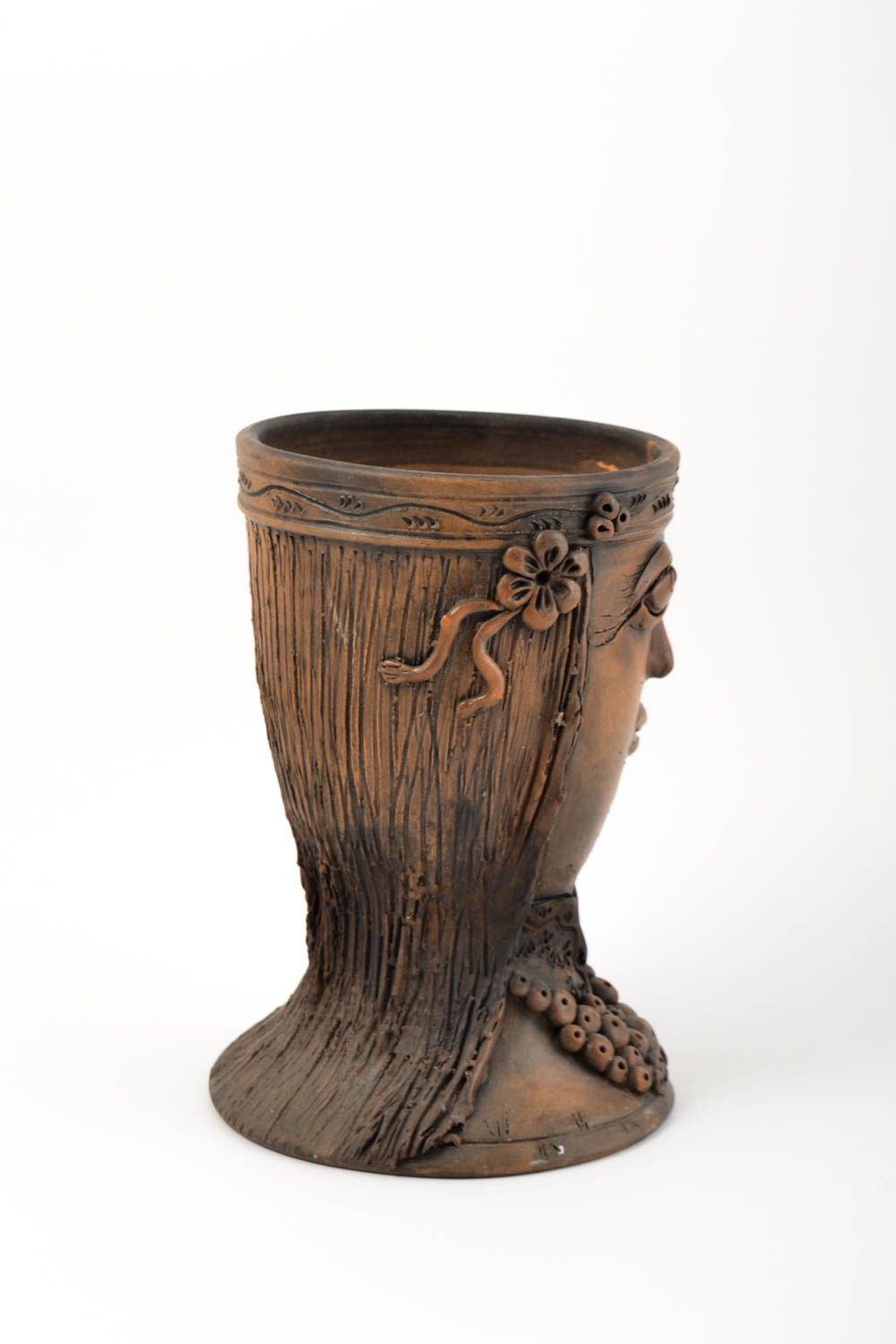 Cache-pot céramique fait main Pot de fleurs marron original Déco maison photo 2