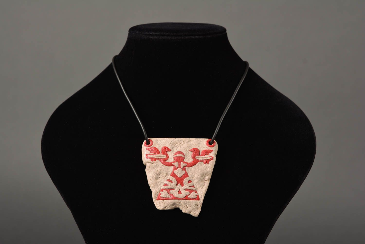 Handmade unique ethnic style necklace polymer clay pendant designer jewelry photo 2