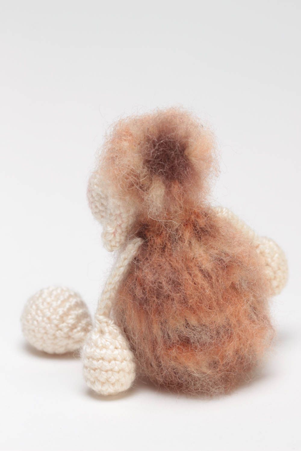 Handmade small crocheted soft toy lamb with fluffy body in beige color shades photo 4