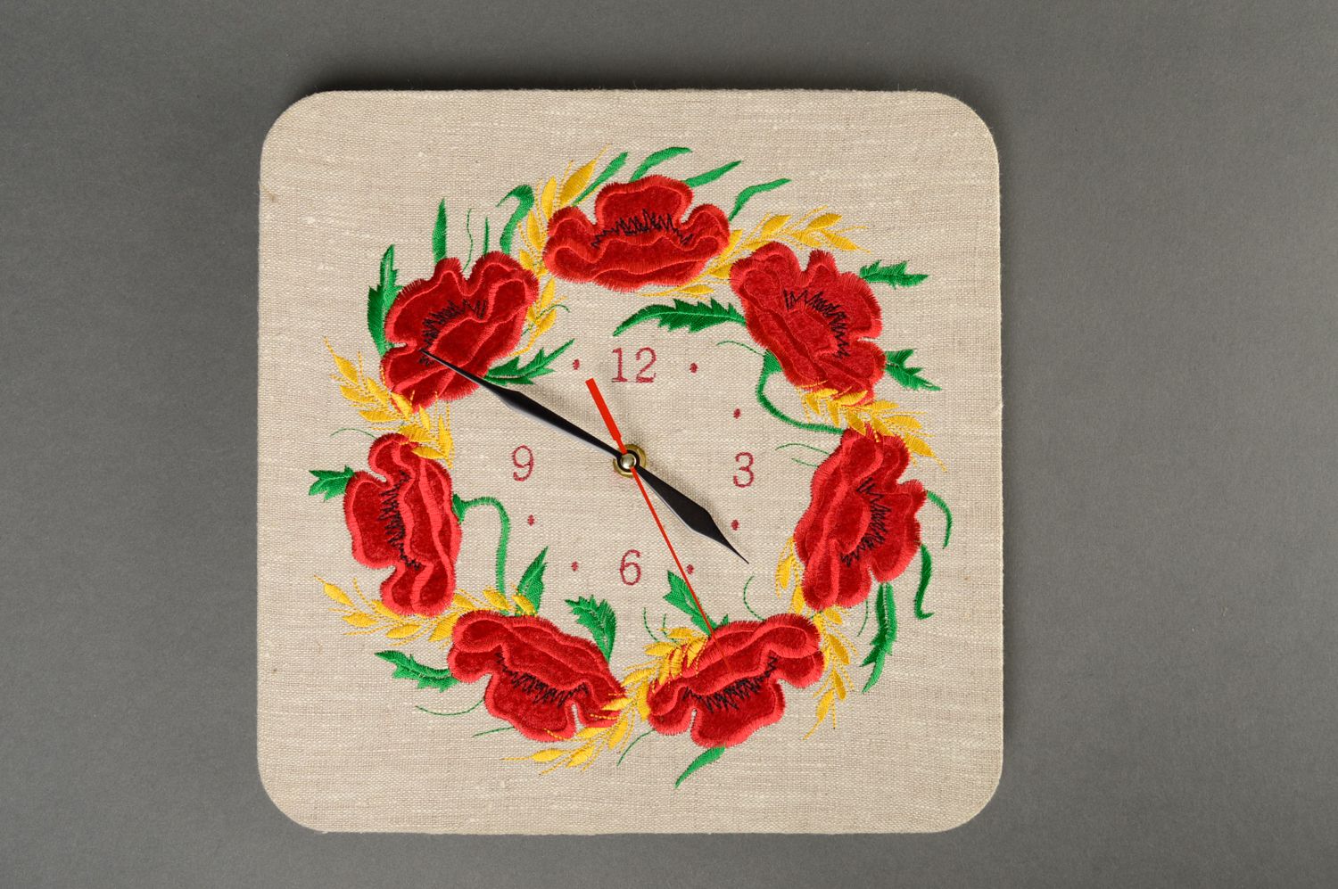 Handmade wall clock with embroidery photo 1