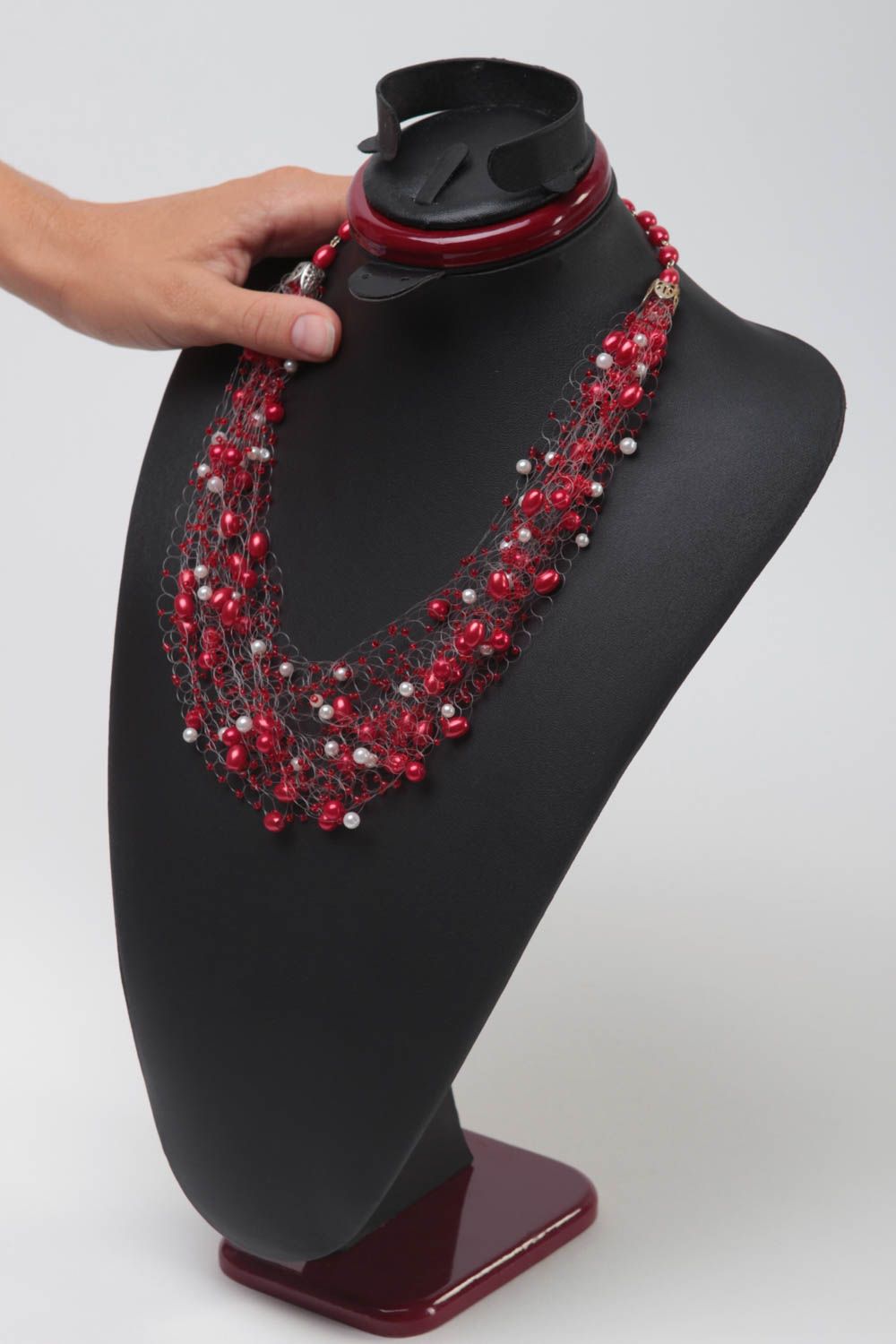 Collier perles rocaille fait main Bijou fantaisie Accessoire femme rouge sautoir photo 2